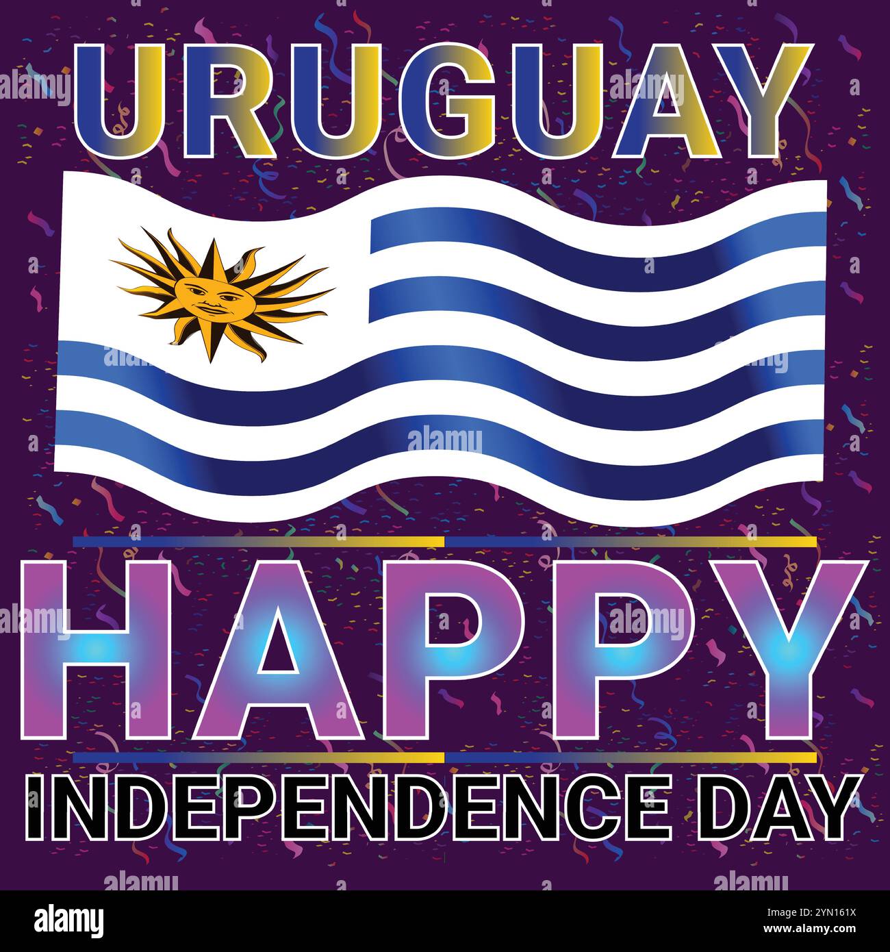 Uruguay Happy Independence Day August mit sehr attraktivem farbenfrohen Thema und Konfetti Stock Vektor