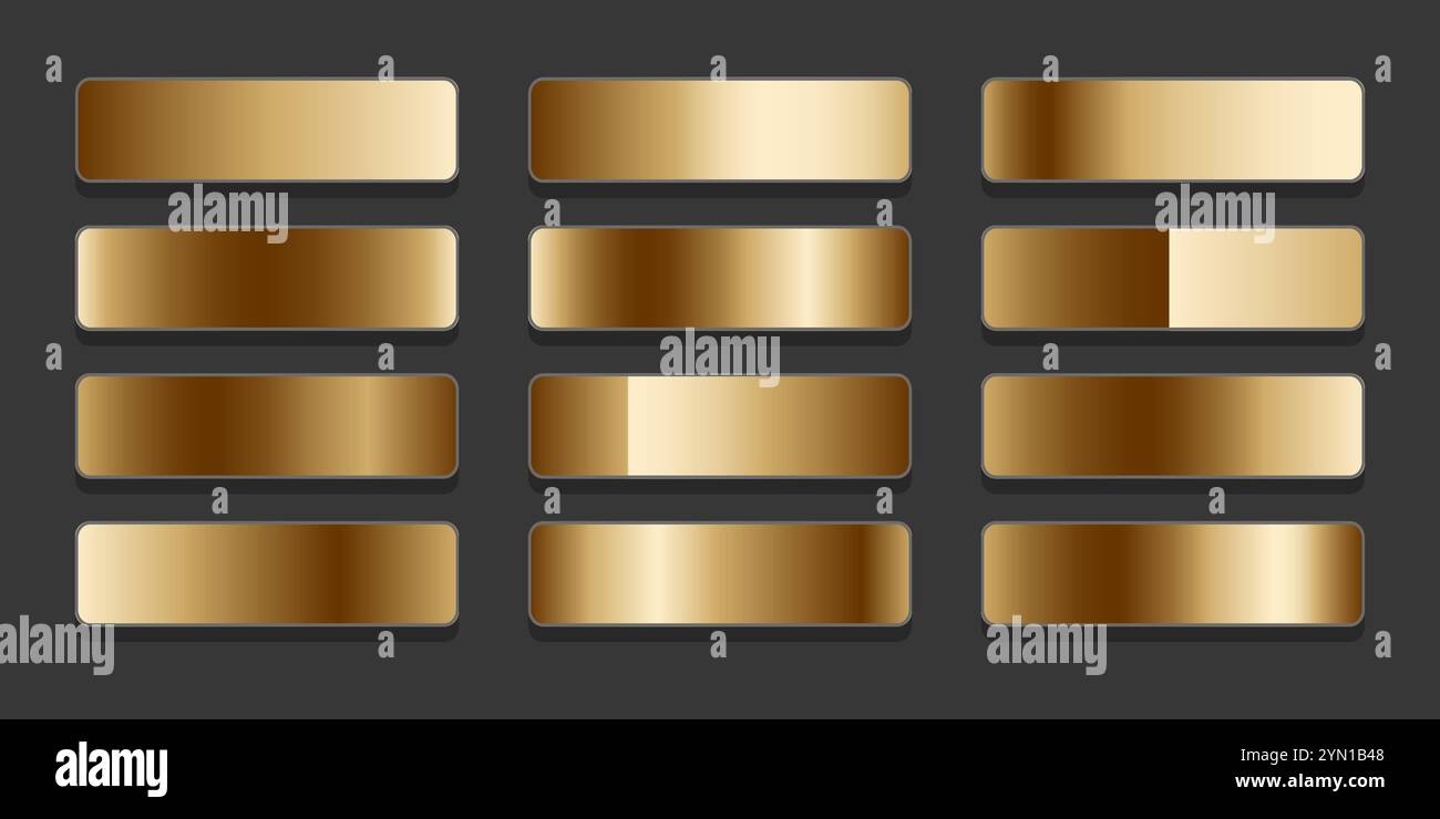 Satz von Goldfolie Textur Hintergründe, Golden, Metallic, Kupfer, Messing Farbverlauf Vektor Illustration Stock Vektor