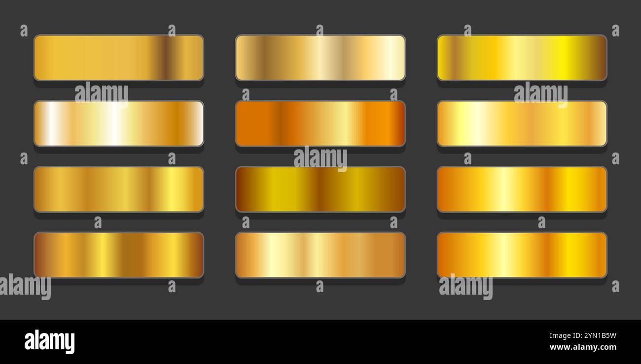 Satz von Goldfolie Textur Hintergründe, Golden, Metallic, Kupfer, Messing Farbverlauf Vektor Illustration Stock Vektor