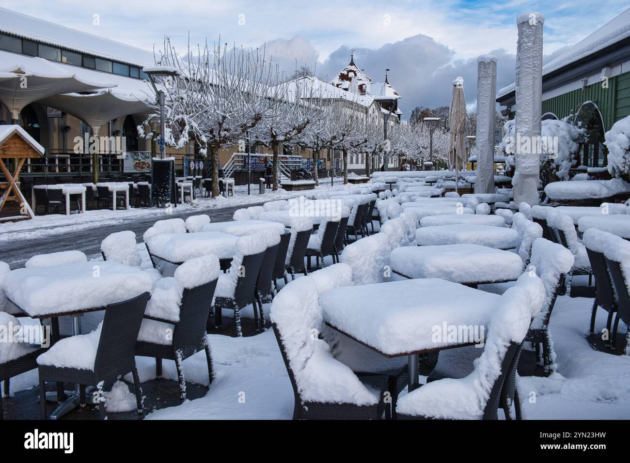 Winter im Biergarten in Konstanz *** Winter im Biergarten in Konstanz Stockfoto