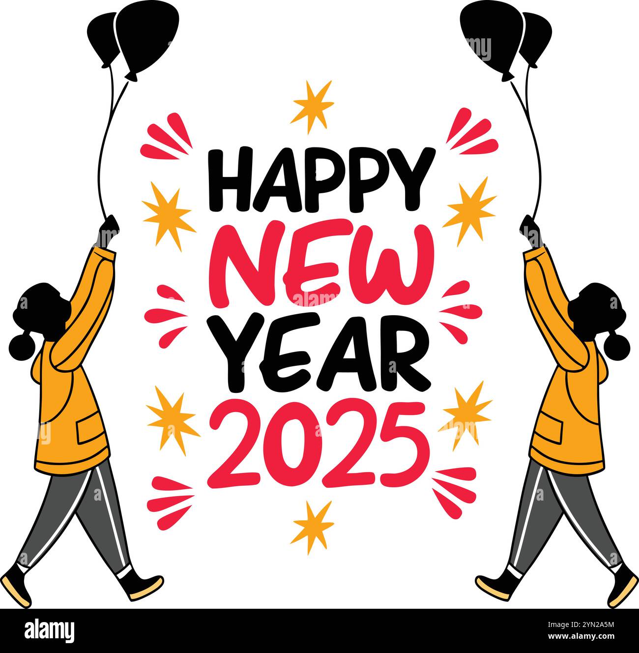 Happy New Year Text Typografie Kunst Vektor Illustration Stock Vektor