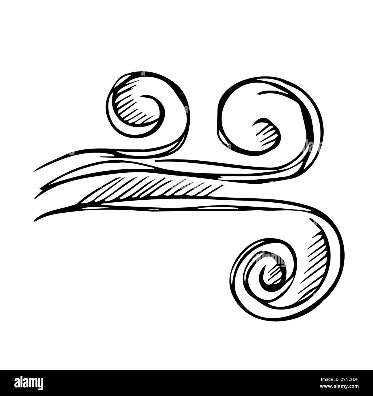 Handgezeichneter Wind Doodle Schlag, Böe Design isoliert auf weißem Hintergrund Stock Vektor