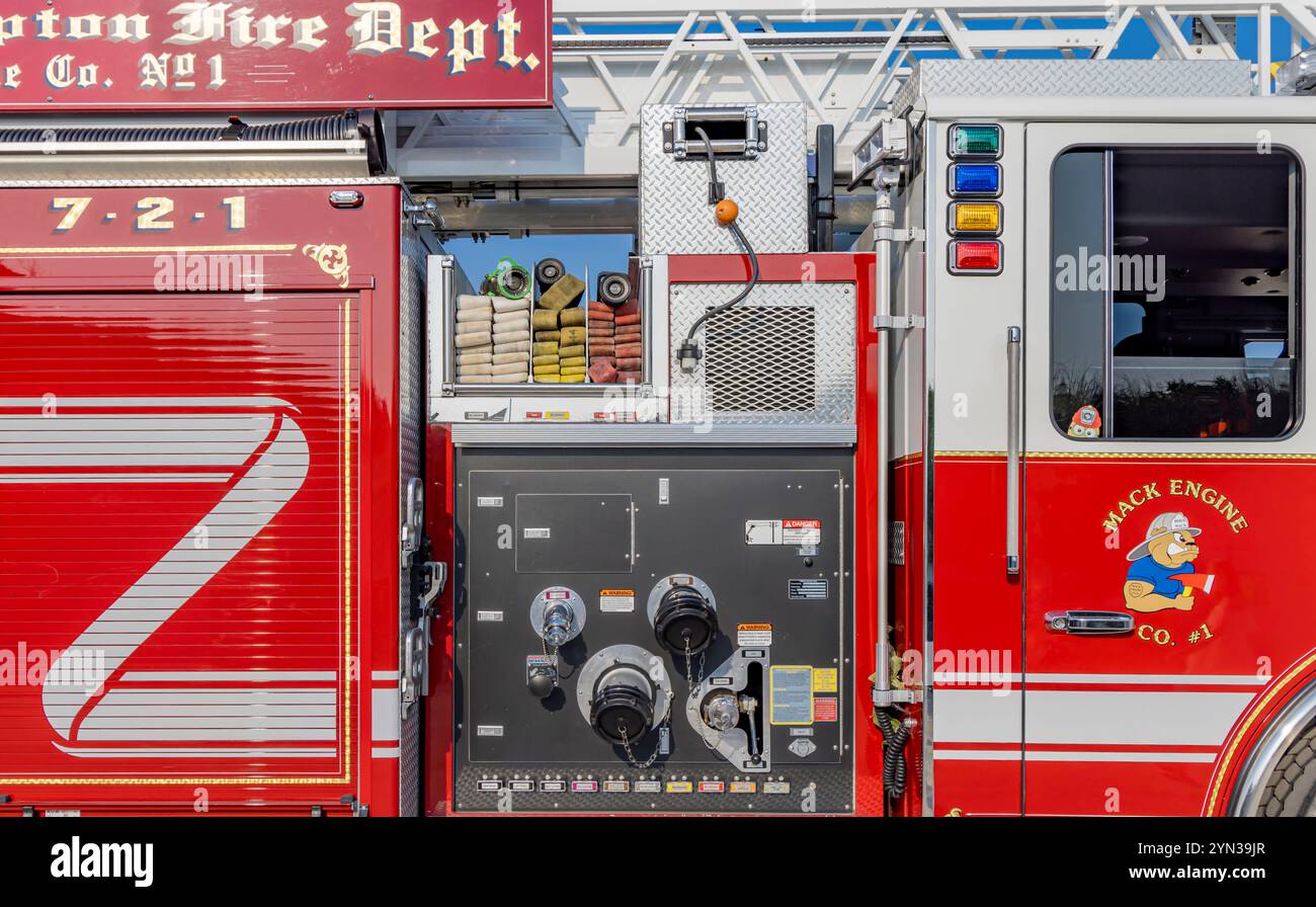 Detailbild eines Feuerwehrwagens in Bridgehampton Stockfoto