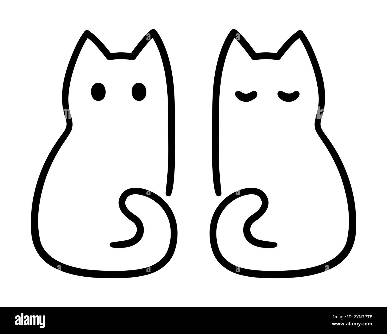 Zwei sitzende Katzen umreißen. Einfache und minimale Zeichnung von Katzensymbolen. Niedliche Vektor-Illustration. Stock Vektor