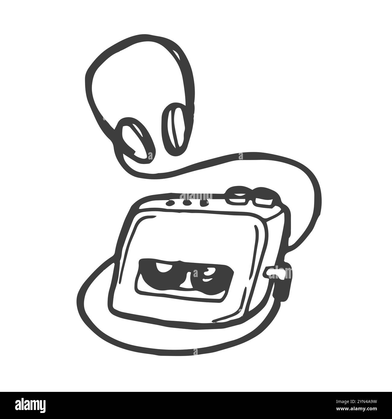 Klassisches 90er-Element. Klassische Kopfhörer der 90er Jahre. Retro-Kopfhörer für Musik. Isoliert auf weißem Hintergrund. Illustration der Vektorabwicklung. Kassetten-Audio-Player. Stock Vektor