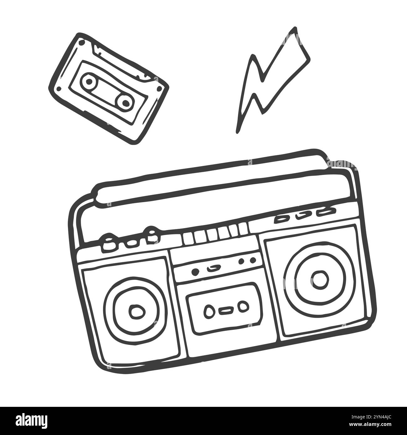 Vektor Stereo Boombox Radio Vintage handgezeichnet Linearen Stock Vektor