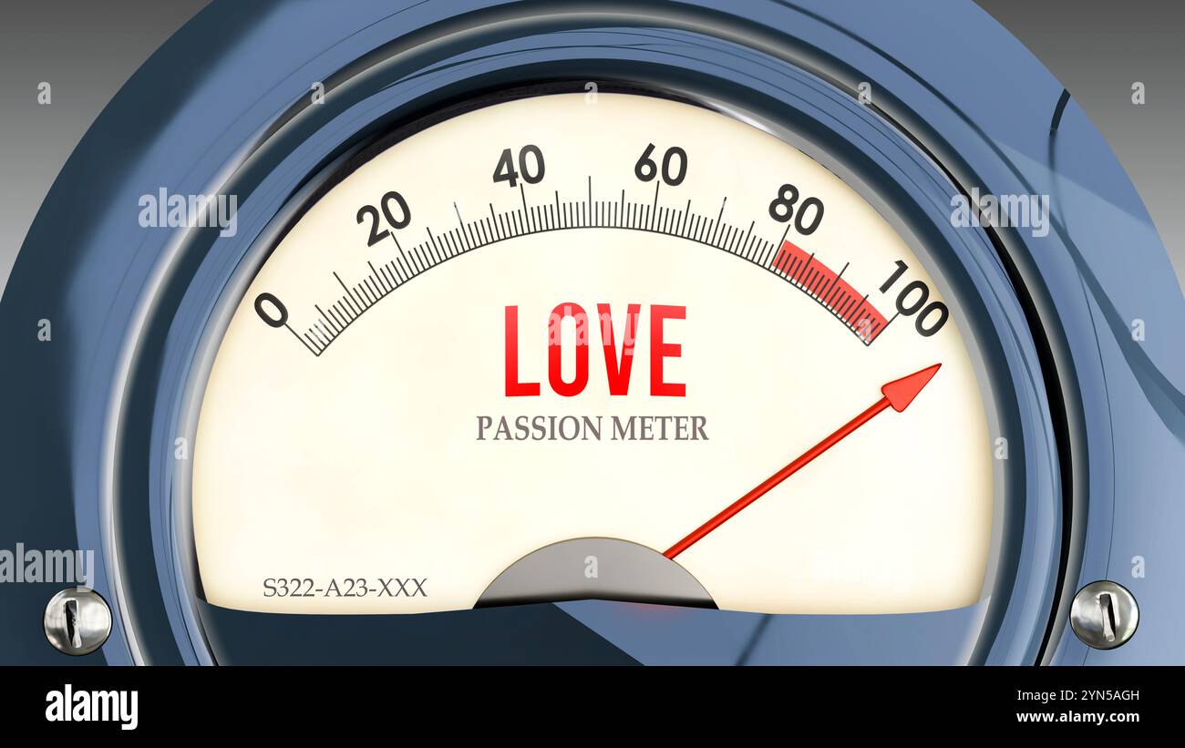 Love and Passion Meter, der ein großes Maß an Liebe zeigt Stockfoto