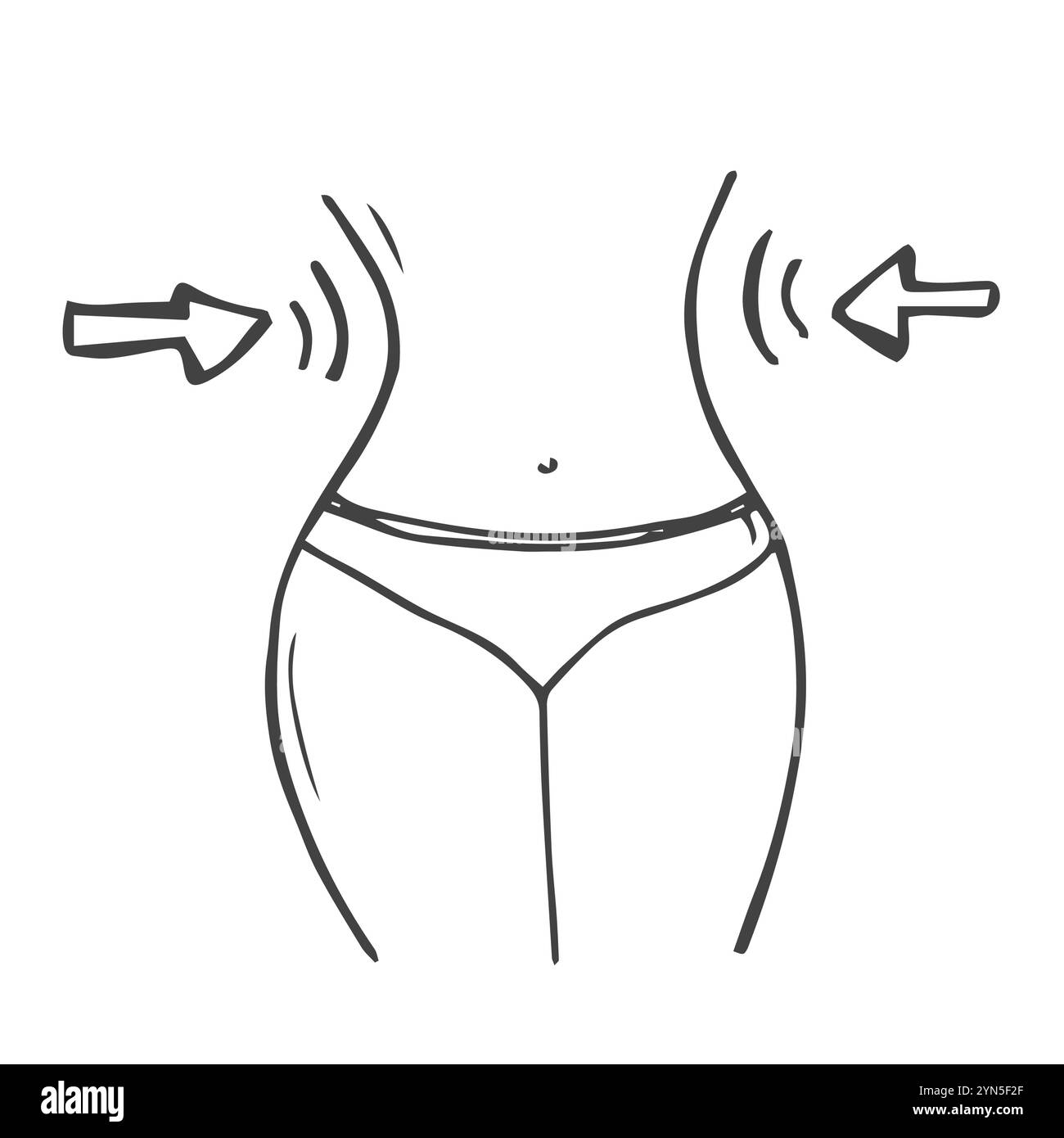 Symbol für Gewichtsverlust. Doodle Frauen Bauch und Pfeile Stock Vektor