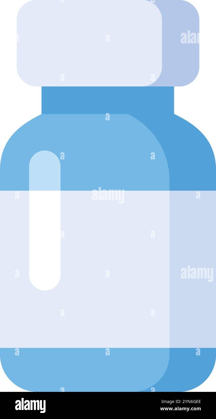 Diese einfache, aber wirkungsvolle Illustration einer blauen Arzneiflasche stellt Gesundheitswesen, pharmazeutische Produkte und medizinische Behandlungen dar und betont Stock Vektor