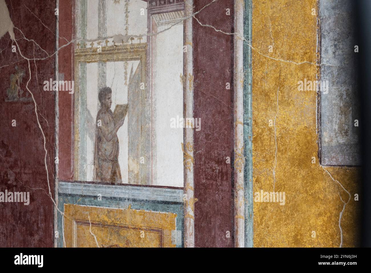 STABIA, ITALIEN, 03. MAI 2022, wunderschöne römische Wandmalereien in der archäologischen Ausgrabung Villa Arianna, Süditalien Stockfoto