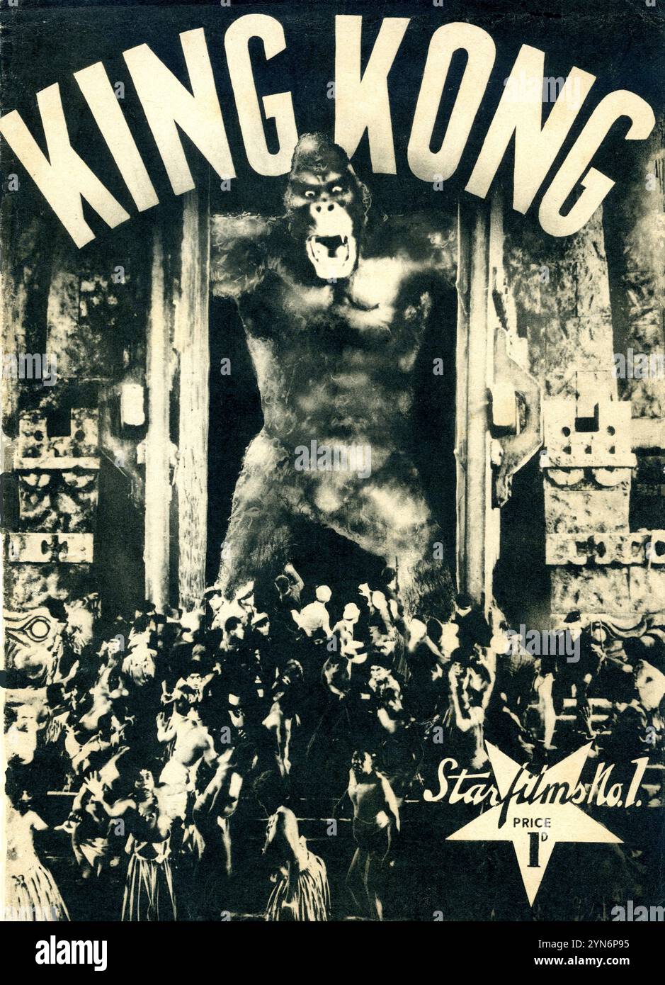 Titelbild einer britischen Sendung für KING KONG 1933 unter der Regie von MERIAN C. COOPER und ERNEST SHOEDSACK Story EDGAR WALLACE und MERIAN C. COOPER Drehbuch RUTH ROSE und JAMES CREELMAN Music MAX STEINER Visual Effects Supervisor WILLIS H. O'BRIEN Executive Producer DAVID O. SELZNICK RKO Radio Pictures Stockfoto