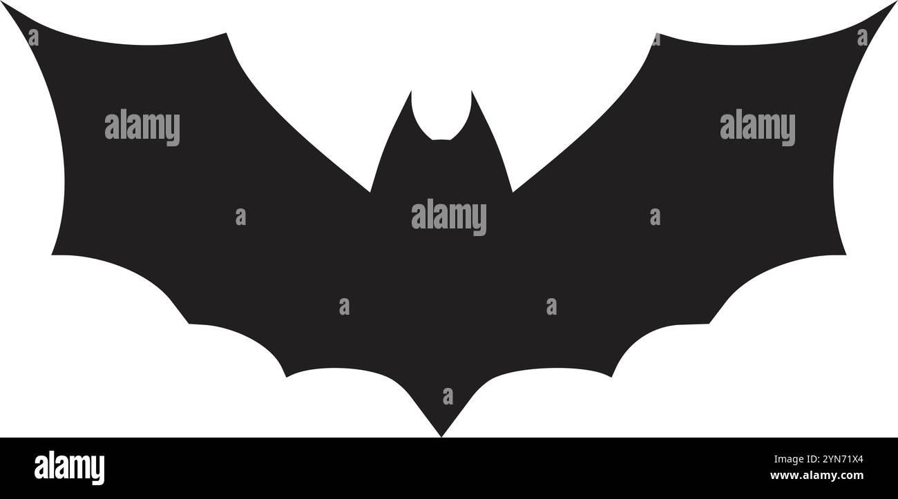 Die stilisierte schwarze Fledermaus-Silhouette spreizt die Flügel und schafft ein markantes Bild vor einem sauberen weißen Hintergrund, perfekt für halloween-Projekte oder Stock Vektor