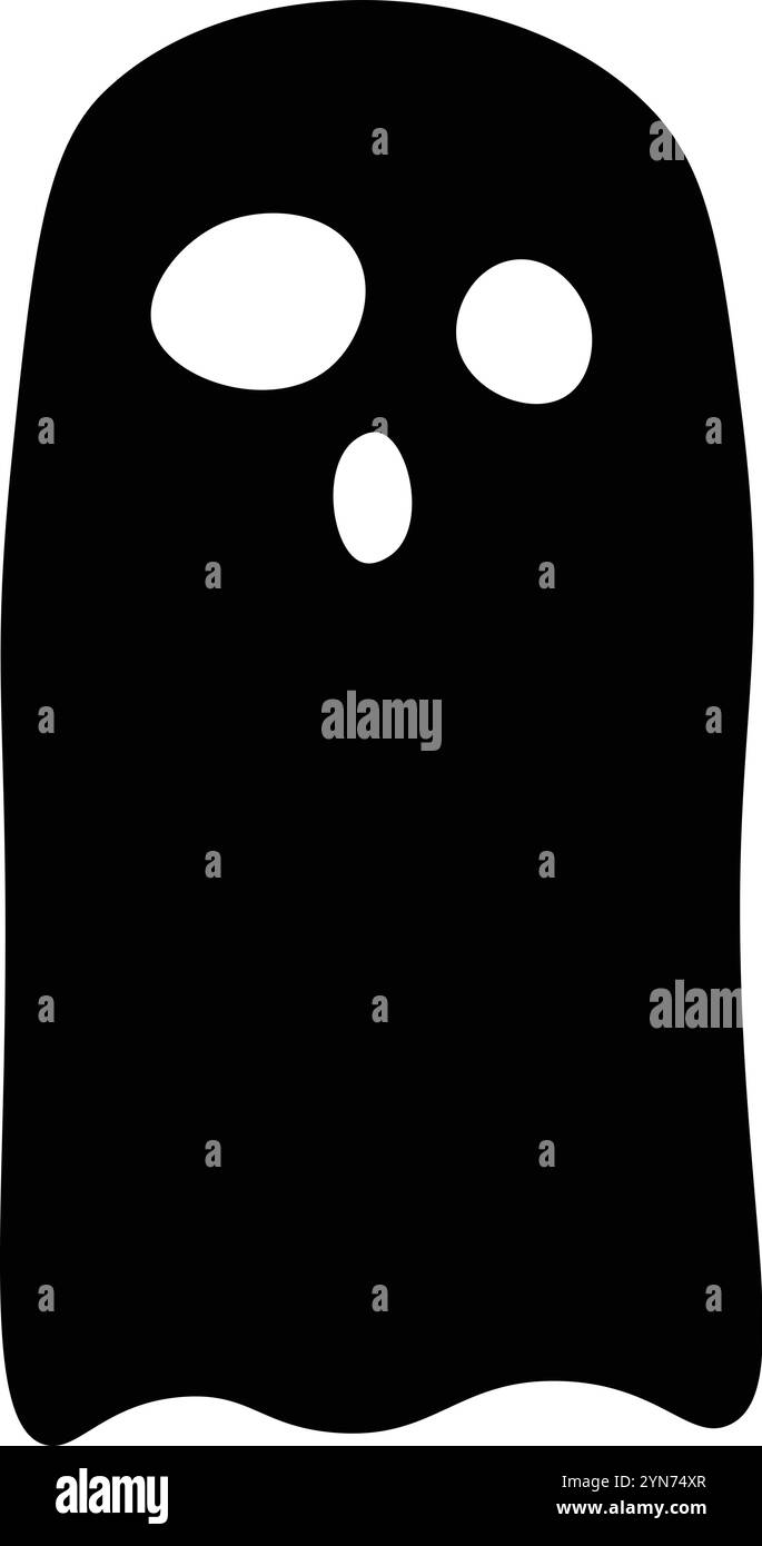 Schlichter schwarzer Geist mit weißen ovalen Augen und einem ovalen Mund schwebt und sieht überrascht aus, perfekt für halloween-Projekte Stock Vektor