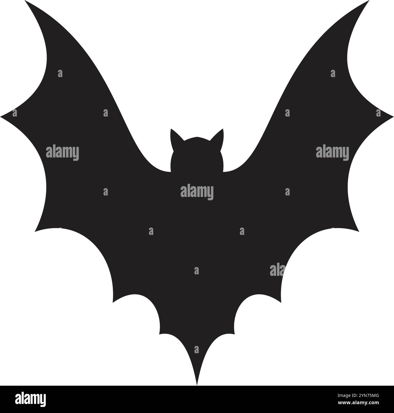 Stilisierte Vektor-Illustration einer schwarzen Fledermaus-Silhouette, die mit weit geöffneten Flügeln fliegt und eine gruselige und geheimnisvolle Atmosphäre schafft, die perfekt ist Stock Vektor