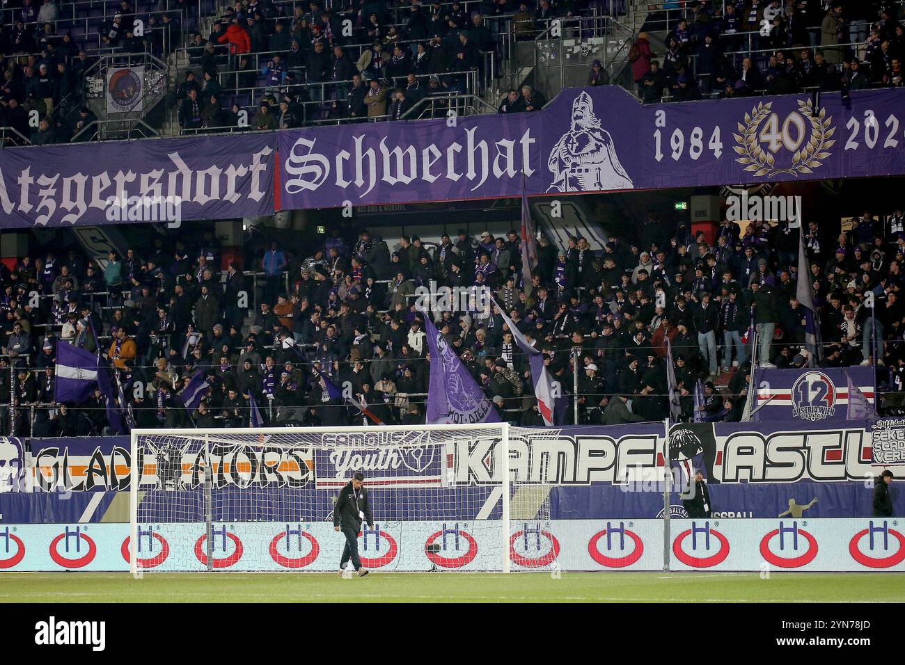 Wien, Österreich. November 2024. WIEN, ÖSTERREICH - 24. NOVEMBER: Austria Wien Fans beim Admiral Bundesliga Spiel zwischen FK Austria Wien und TSV Egger Glas Hartberg in der Generali Arena am 24. November 2024 in Wien.241124 SEPA 29 031 - 20241124 PD12967 Credit: APA-PictureDesk/Alamy Live News Stockfoto