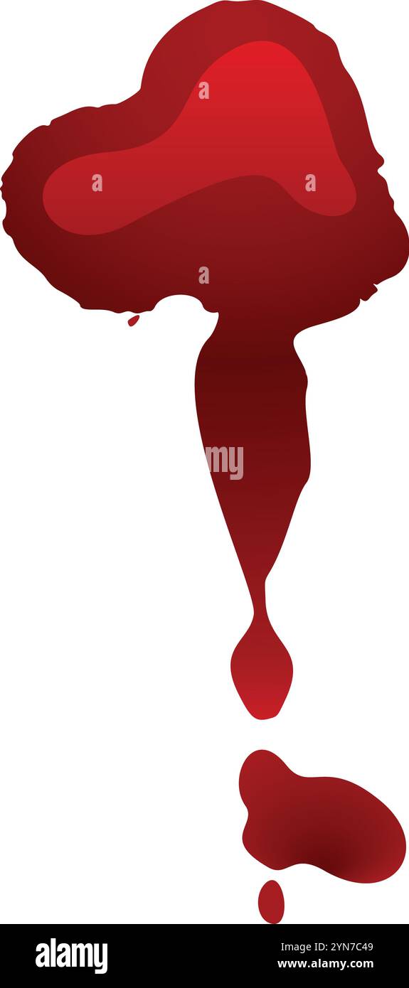 Blut tropft und bildet ein Ausrufezeichen, wodurch eine auffällige visuelle Darstellung von Gefahr, Alarm oder einer kritischen Situation entsteht Stock Vektor