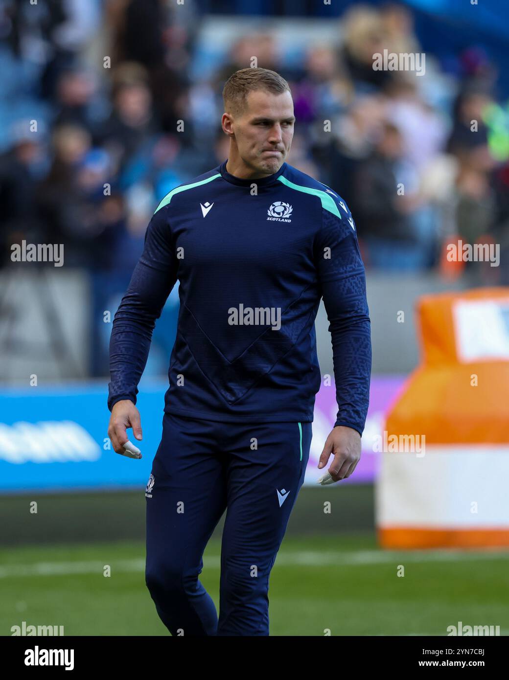 Edinburgh, Schottland. November 2024. Duhan van der Merwe bereitet sich vor dem berühmten Spiel der Grouse Nations Series zwischen Schottland und Australien im Scottish Gas Murrayfield Stadium in Edinburgh auf. Quelle: Connor Douglas/Alamy Live News Stockfoto