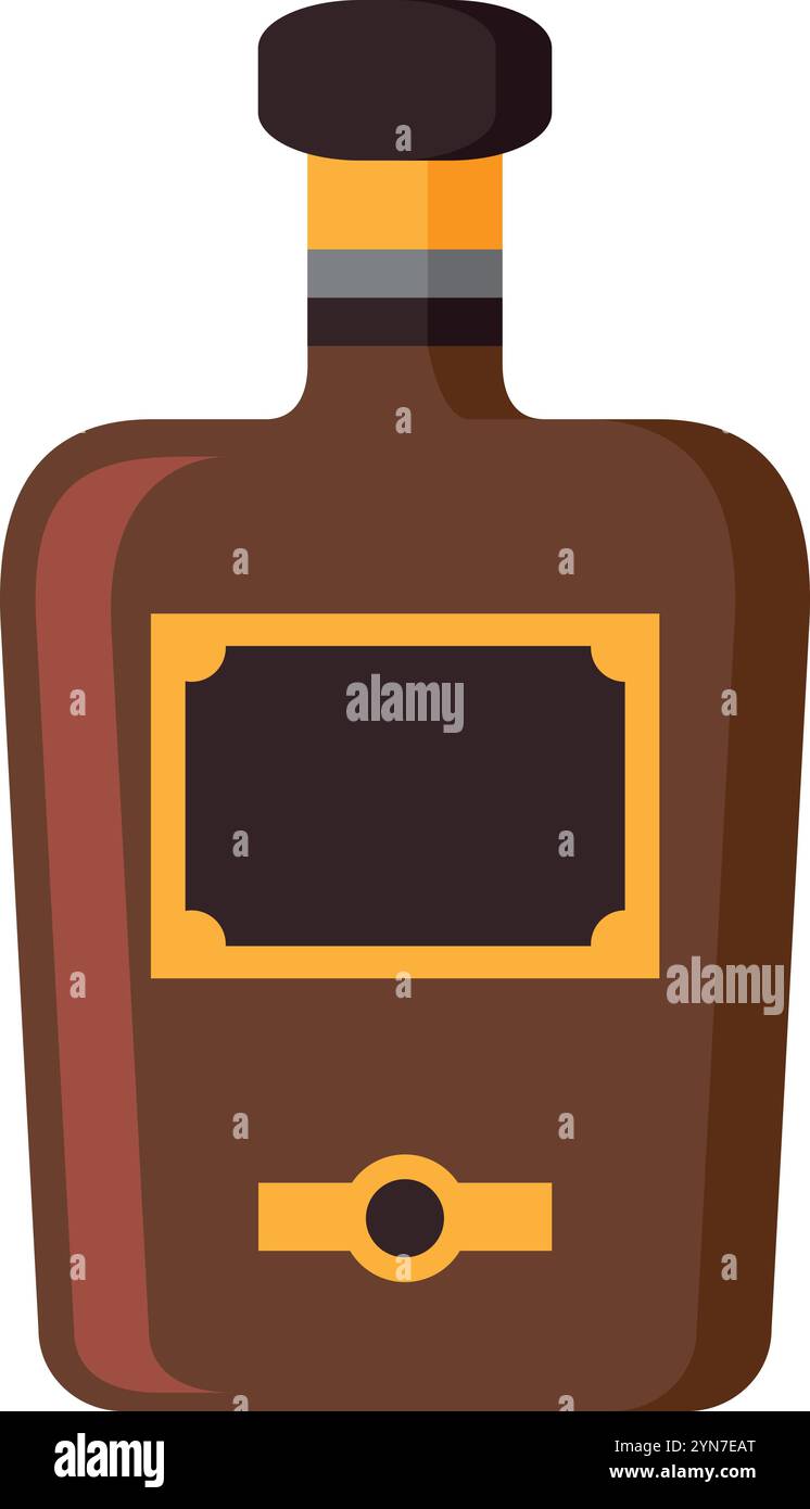 Braune Flasche mit verziertem schwarz-goldenen Etikett mit einem leeren Platz für individuelle Branding, ideal für die Präsentation von Spirituosen- oder alkoholischen Getränken Stock Vektor