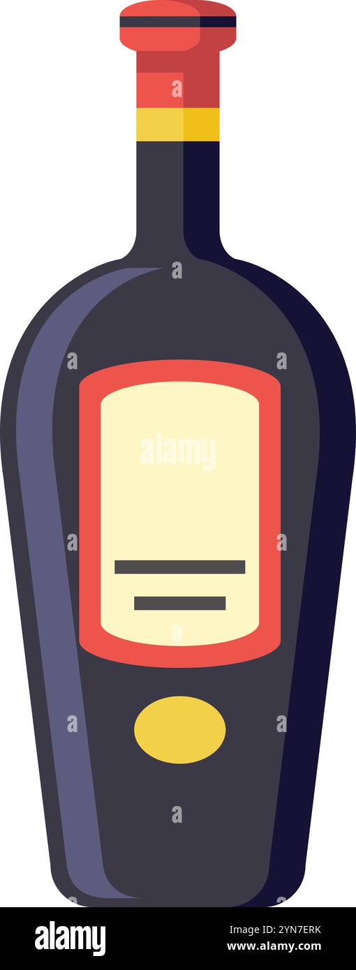 Die raffinierte Weinflasche mit einem leeren Etikett, das zur individuellen Gestaltung und Personalisierung einlädt, verkörpert das reiche Erbe und den zeitlosen Reiz von Stock Vektor