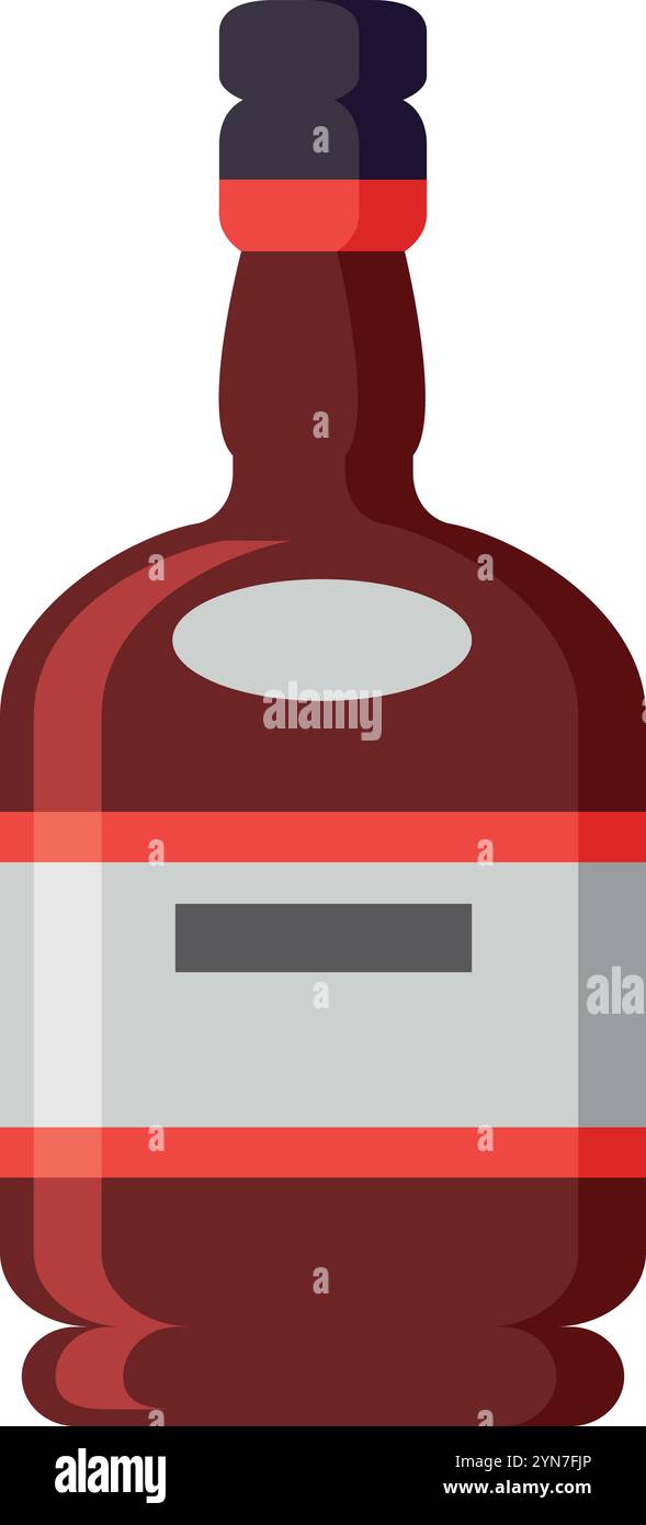 Die stilvolle Flasche Alkohol mit einem leeren Etikett bietet eine Möglichkeit für Branding und Individualisierung und zeigt die satte Farbe des Getränks im Inneren Stock Vektor