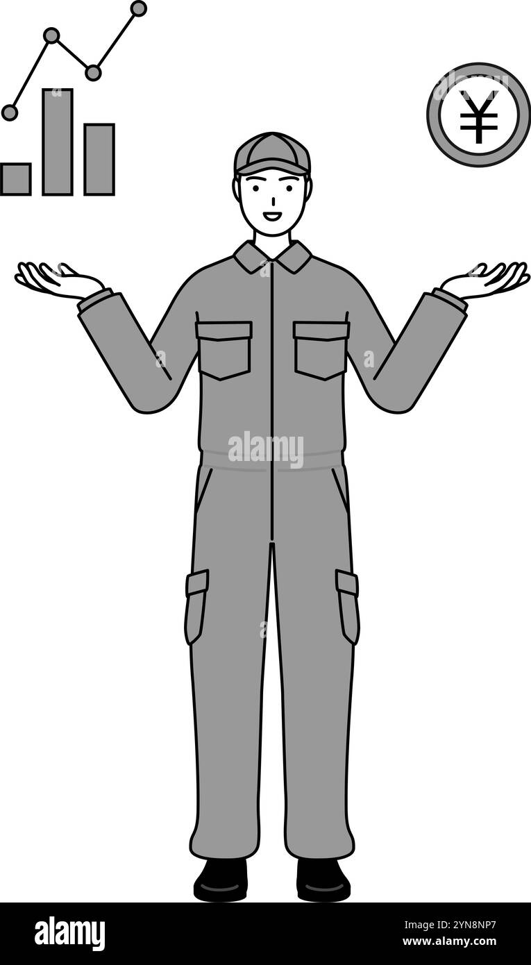 Ein Mechaniker in Overalls, der ein Bild von DX, Leistungs- und Verkaufsverbesserungen vermittelt, Vektorillustration Stock Vektor