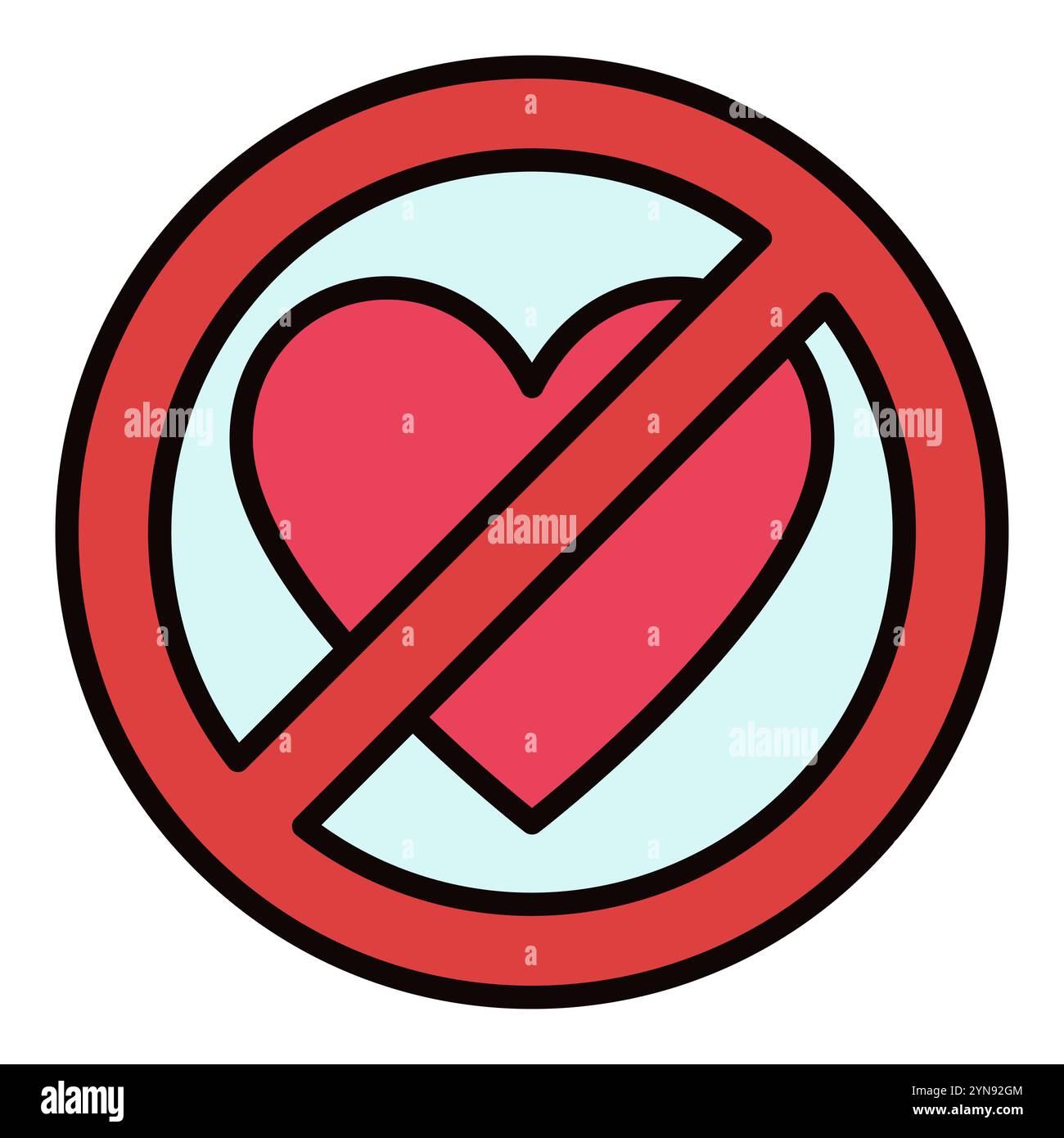 Love Forbidden - Broken Heart Ban Vektorkonzept farbiges Symbol oder Logo-Element Stock Vektor