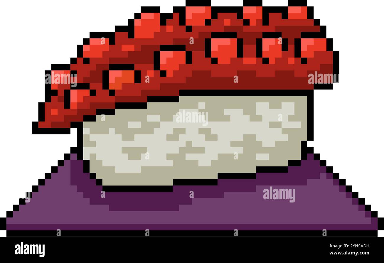 Pixelkunst der Tintenfisch-Sushi-Mahlzeit isolierter Hintergrund Stock Vektor