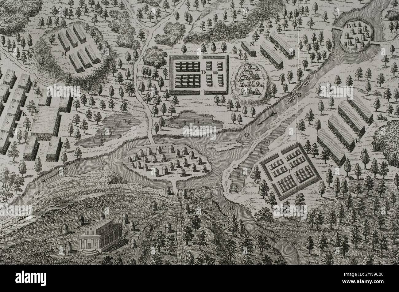 Gallische Kriege (58 v. Chr.–50 v. Chr.). Labienus verlässt Sens und marschiert nach Paris (Lutetia), um die deutsche Armee anzugreifen. Gravur. Details. "Commentaires de Cesar, avec des Notes historiques, critiques et militaires" von Graf Turpin de Crissé. Band II. Veröffentlicht in Montargis und verkauft in Paris, 1785. Stockfoto