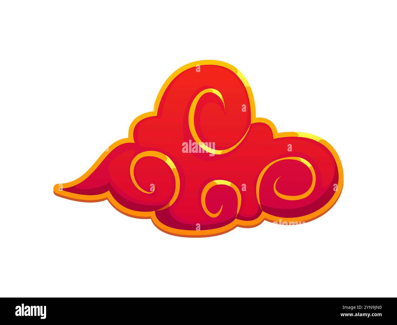 Leuchtend rote, wirbelnde Wolke mit goldener Umrandung, die traditionelle chinesische Motive für das Neujahrsfest in Kunst und Festivals symbolisiert. Isolierte Karikaturvektor dekorative Wolke evozieren Harmonie und Wohlstand Stock Vektor