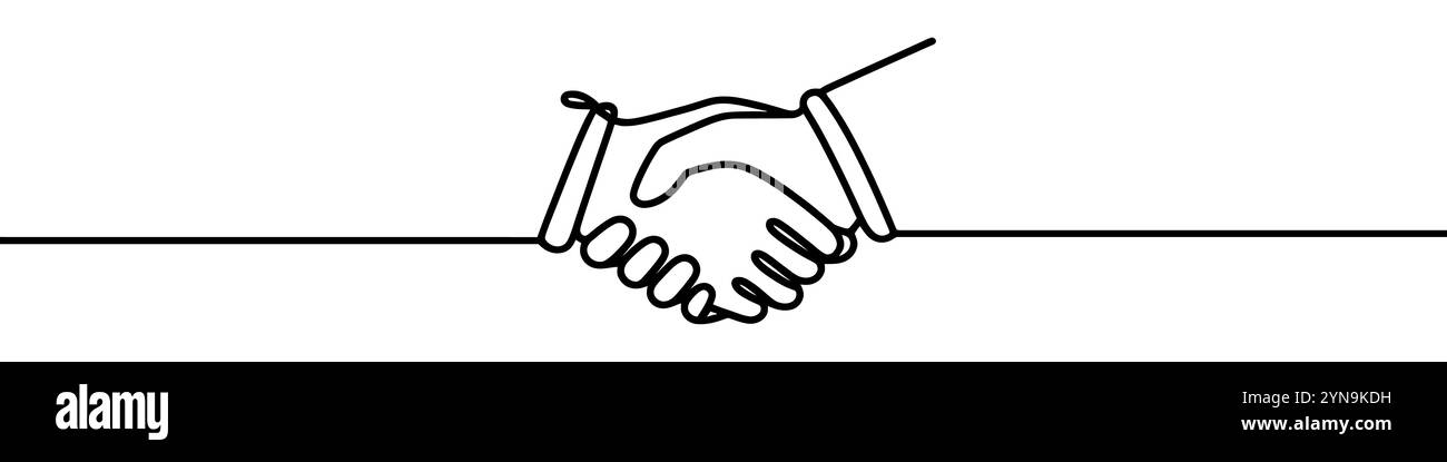 Eine durchgehende Abbildung eines Handshake, isoliert auf weißem Hintergrund. Zeilenkunst des Handshake. Stock Vektor