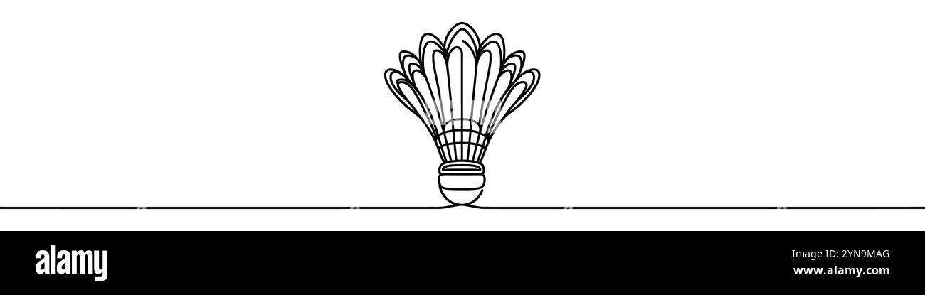 Minimalistische Vektorillustration, die einen Shuttlecock darstellt, gezeichnet mit einer einzelnen durchgehenden schwarzen Linie auf weißem Hintergrund Stock Vektor