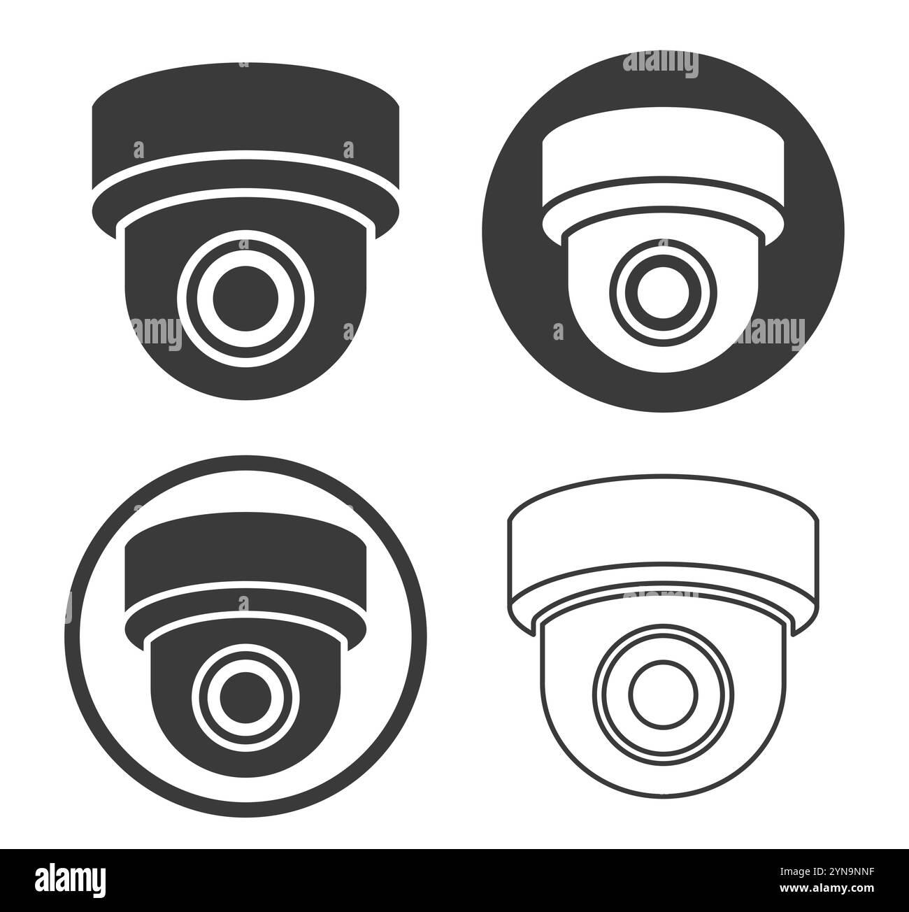 Überwachungskamera-Symbolsatz. Sicherheitskameras werden verwendet, Symbolsammlung. Fest installiertes CCTV-Kamera-Logo. Vektorabbildungsbild. Isoliert auf weiß Stock Vektor