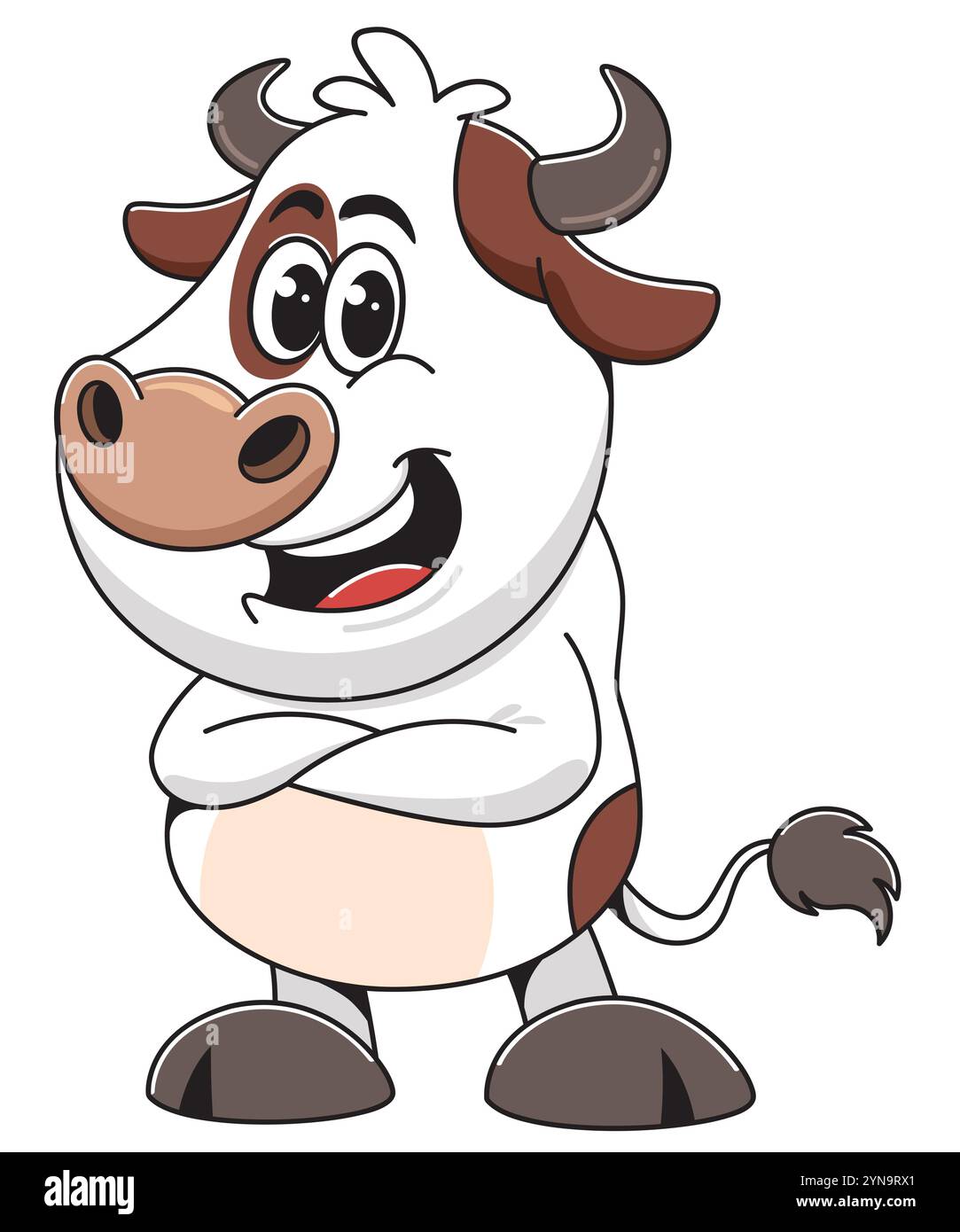 Happy Cartoon Cow Figur Crossing Arms Stock Vektor