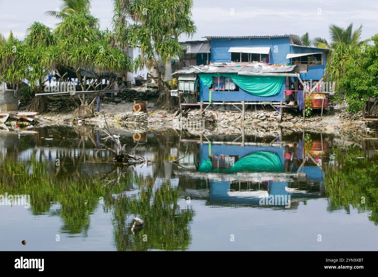 Hochwasser überschwemmt Funafuti atol Tuvalu aufgrund des durch die globale Erwärmung verursachten Anstiegs des Meeresspiegels. Stockfoto