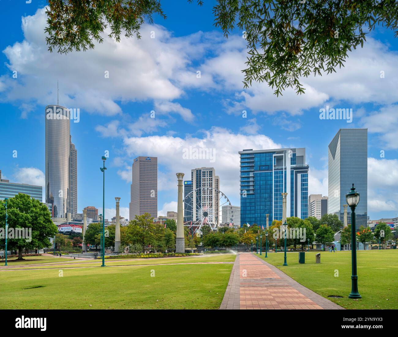 Skyline der Stadt vom Centennial Olympic Park, Atlanta, Georgia, USA Stockfoto