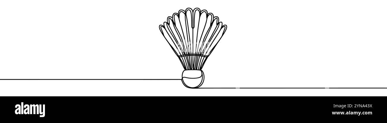 Minimalistische Vektorillustration, die einen Shuttlecock darstellt, gezeichnet mit einer einzelnen durchgehenden schwarzen Linie auf weißem Hintergrund Stock Vektor