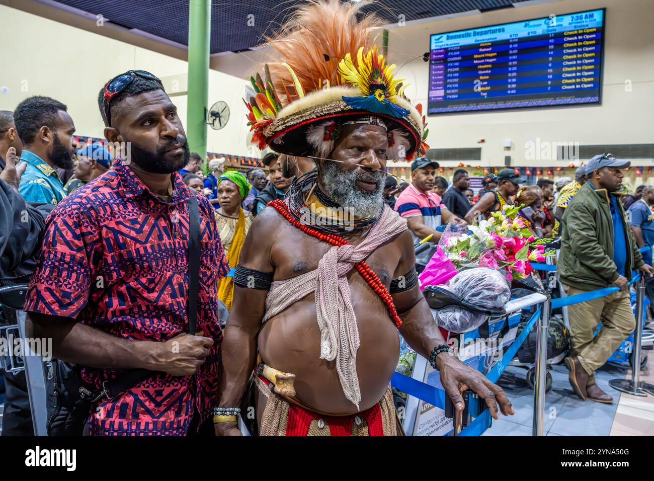 Papua-Neuguinea, Provinz National District, Port Moresby, Flughafen Jackson, Inlandsterminal, traditioneller Häuptling Mundiya Kepanga Stockfoto