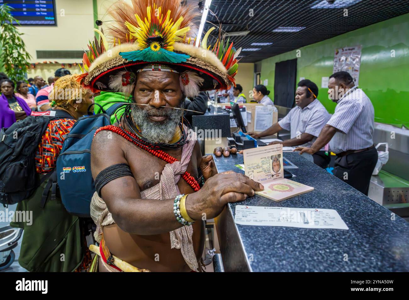 Papua-Neuguinea, Provinz National District, Port Moresby, Flughafen Jackson, Inlandsterminal, traditioneller Häuptling Mundiya Kepanga Stockfoto