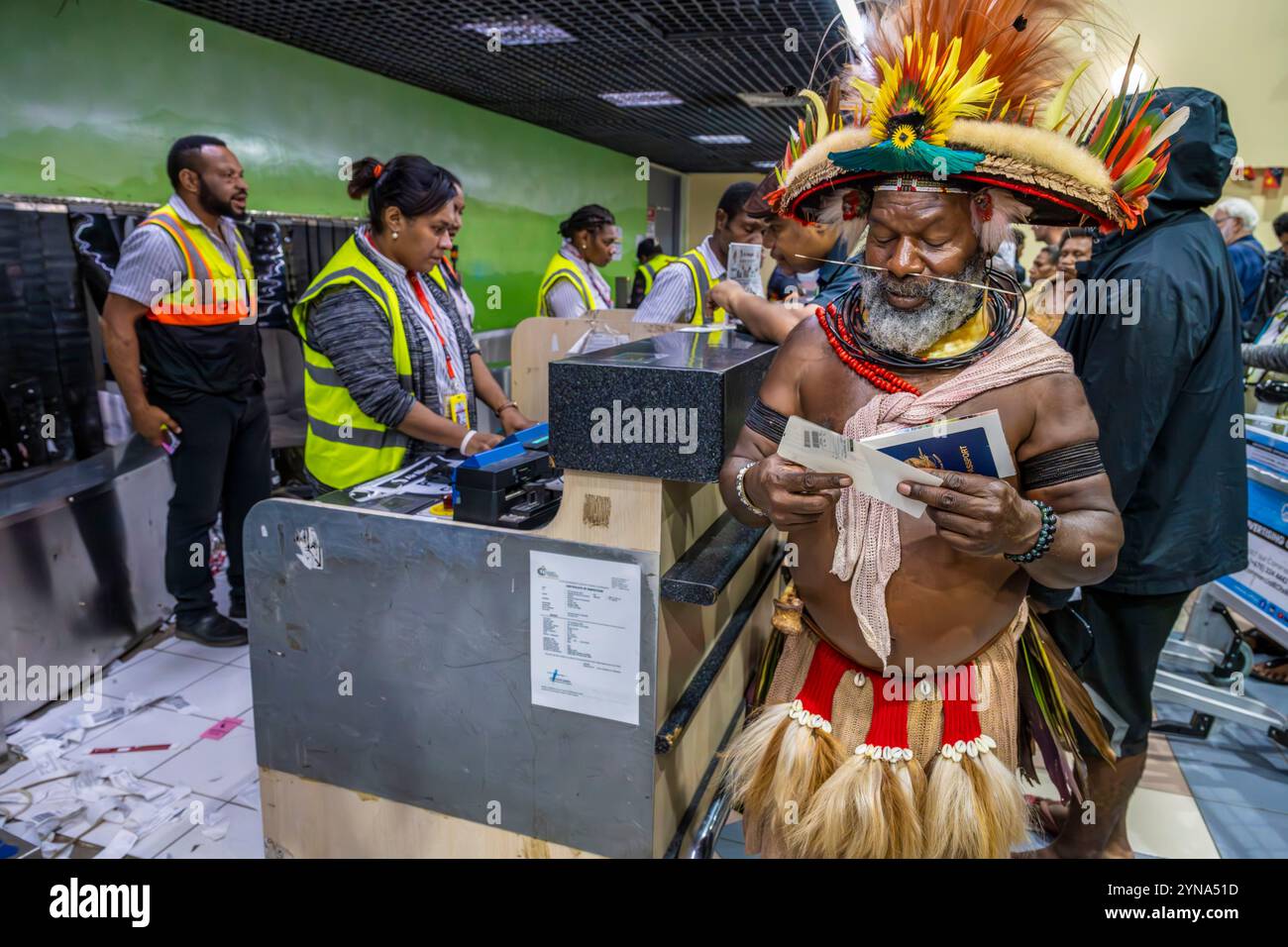 Papua-Neuguinea, Provinz National District, Port Moresby, Flughafen Jackson, Inlandsterminal, traditioneller Häuptling Mundiya Kepanga Stockfoto
