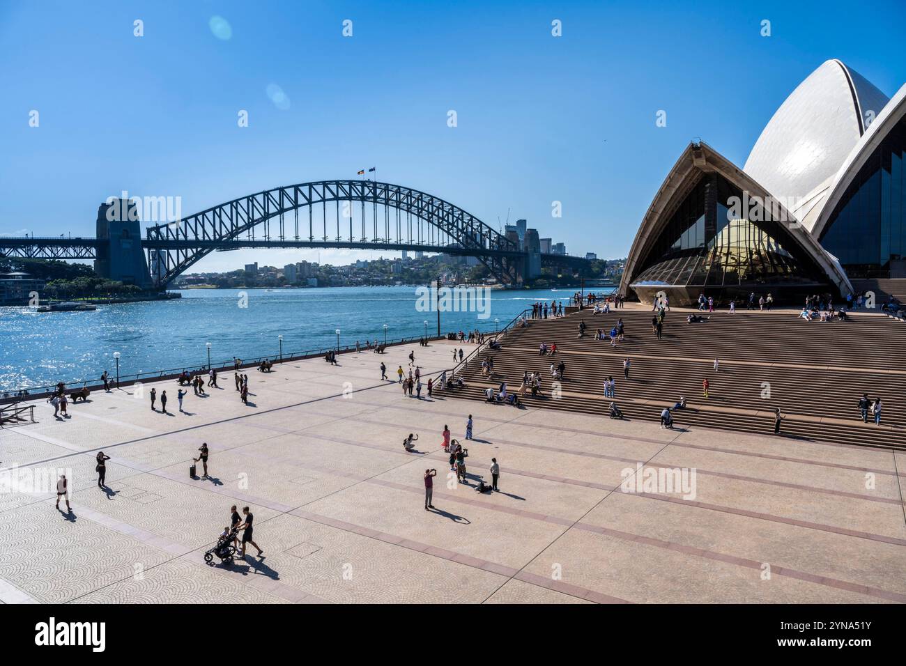 Australien, New South Wales, Sydney, das Opernhaus von Sydney vom Architekten Jørn Utzon, das von der UNESCO zum Weltkulturerbe erklärt wurde, und die Bucht von Circular Quay Stockfoto