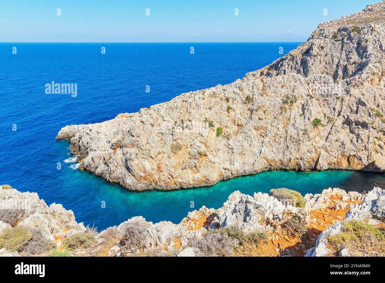 Griechenland, Kreta, Blick auf die Küste von Seitan Limania, Chania Stockfoto