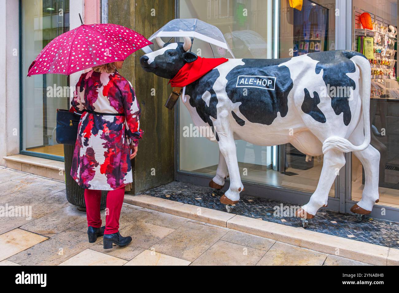 Portugal, Zentralregion, Coimbra, Ale-Hop Shop, spanische Geschenkekette und Accessoires, deren Emblem eine Kuh ist Stockfoto