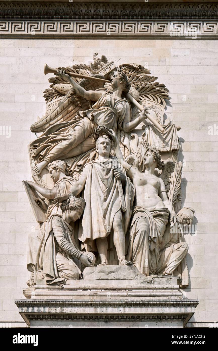 Frankreich, Paris, Place de l'Etoile, der Triumphbogen, der Triumphzug Napoleons, geschaffen von Jean Pierre Cortot Stockfoto