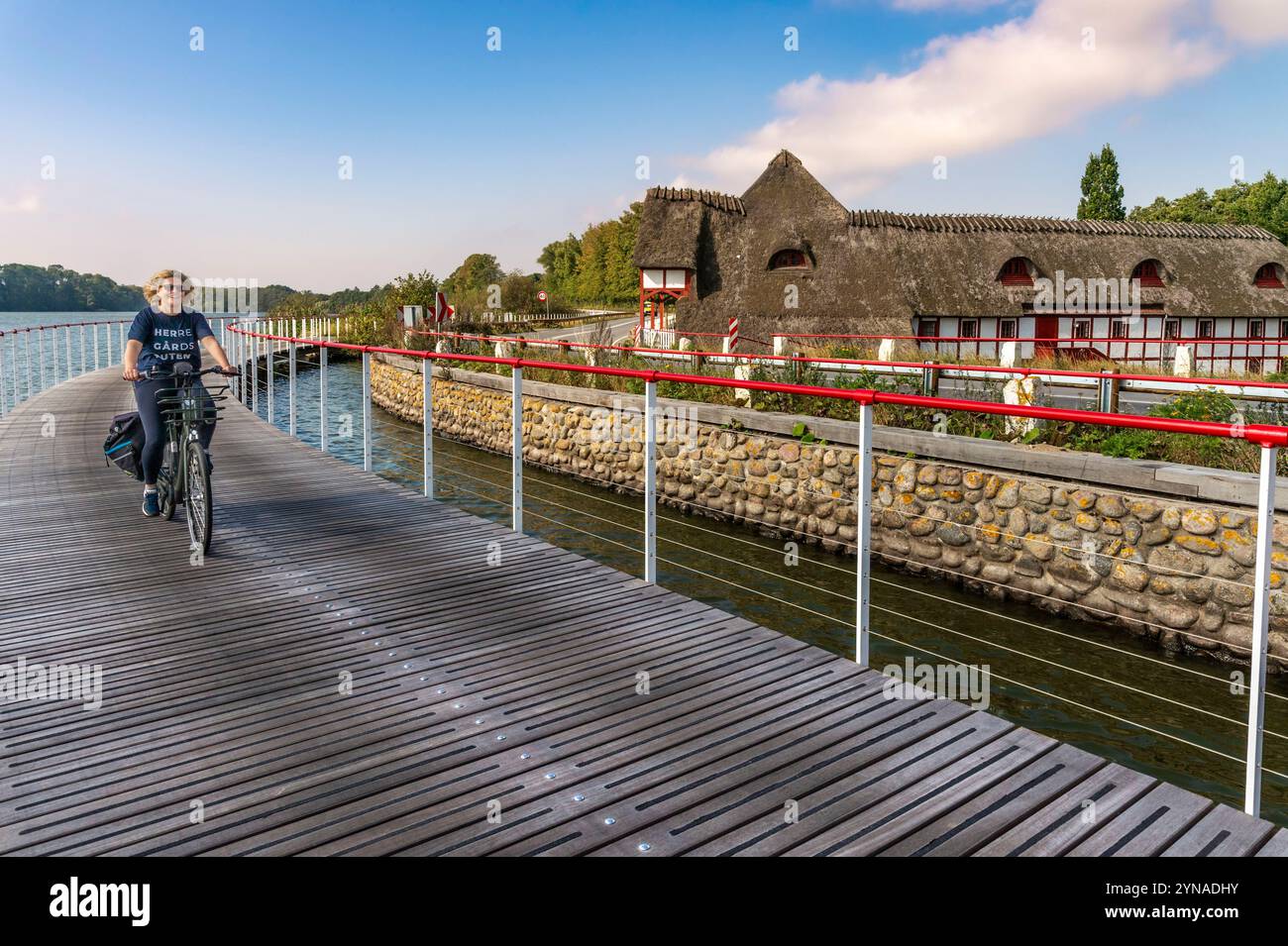 Dänemark, Fiona, Südfiona Archipel UNESCO Geopark, Svendborg, Radfahren auf der Schlossstraße (Herregårdsruten), hier vor dem Anwesen Hvidkilde Stockfoto