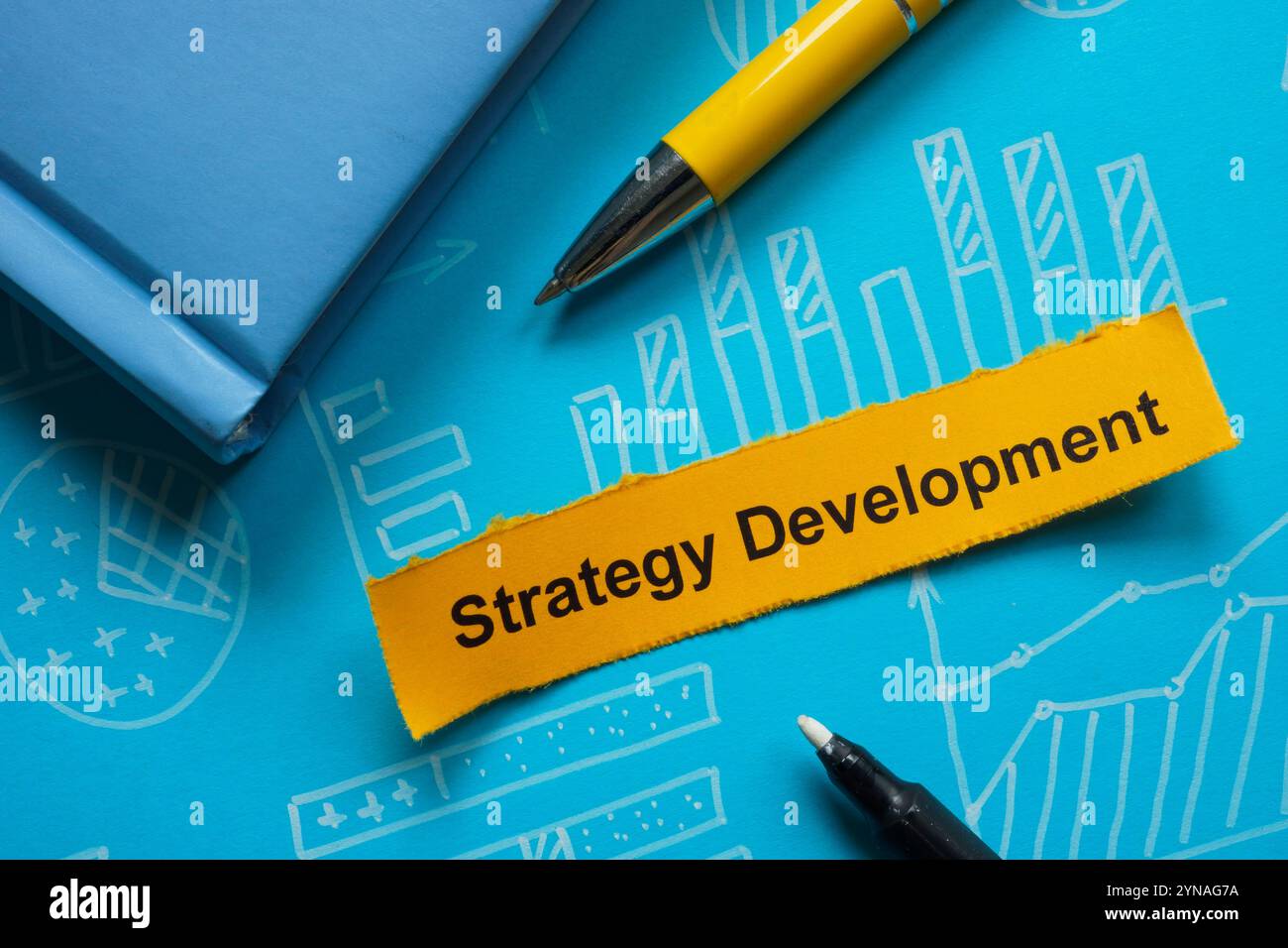 Strategieentwicklung mit Diagrammen. Geschäftsplanung. Stockfoto