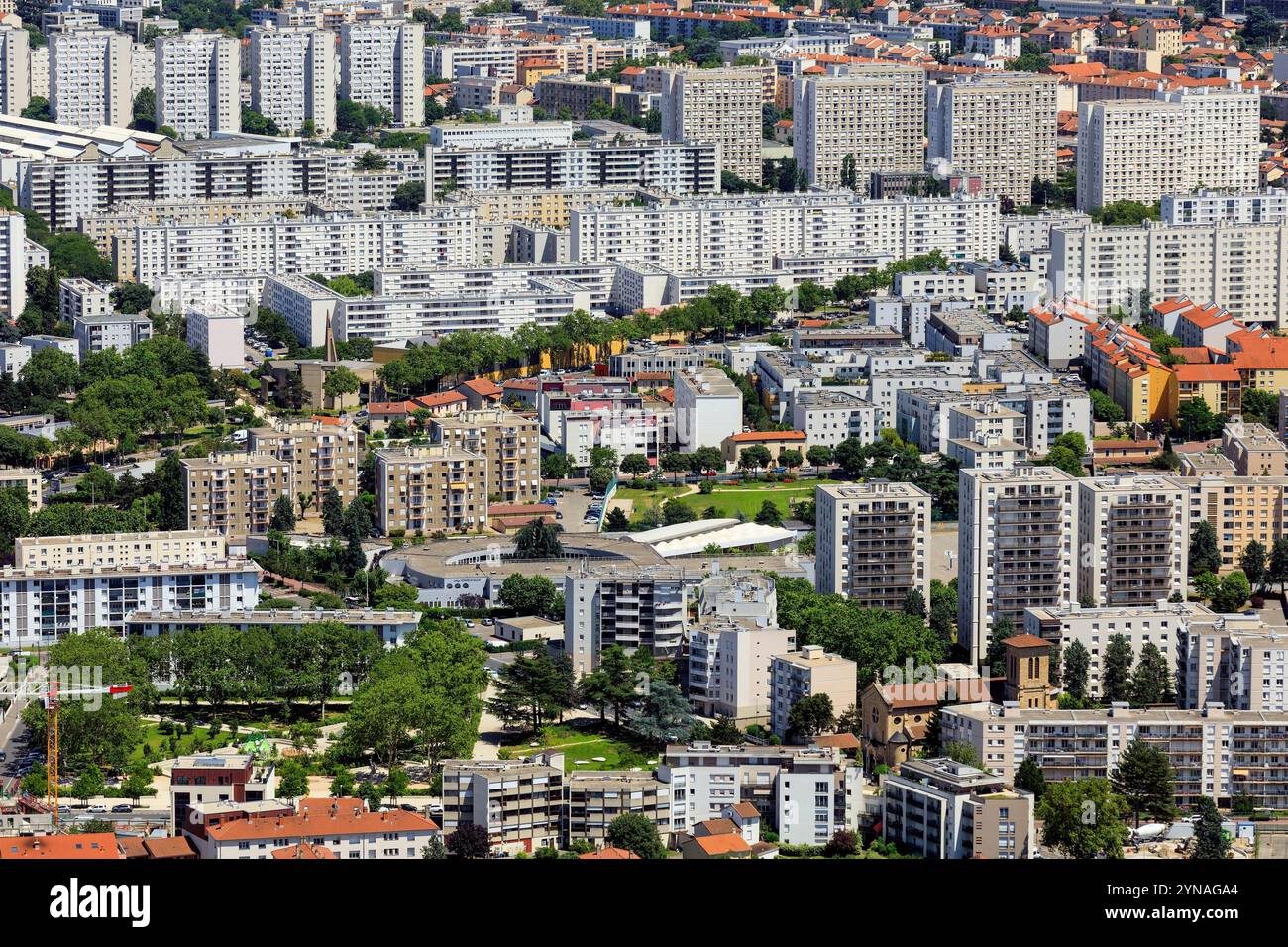 Frankreich, Rhone(69), Lyon , Quartier du 8eme Arrondissment, Place Ennemond Romand au 1er Plan (vue aerienne) Stockfoto
