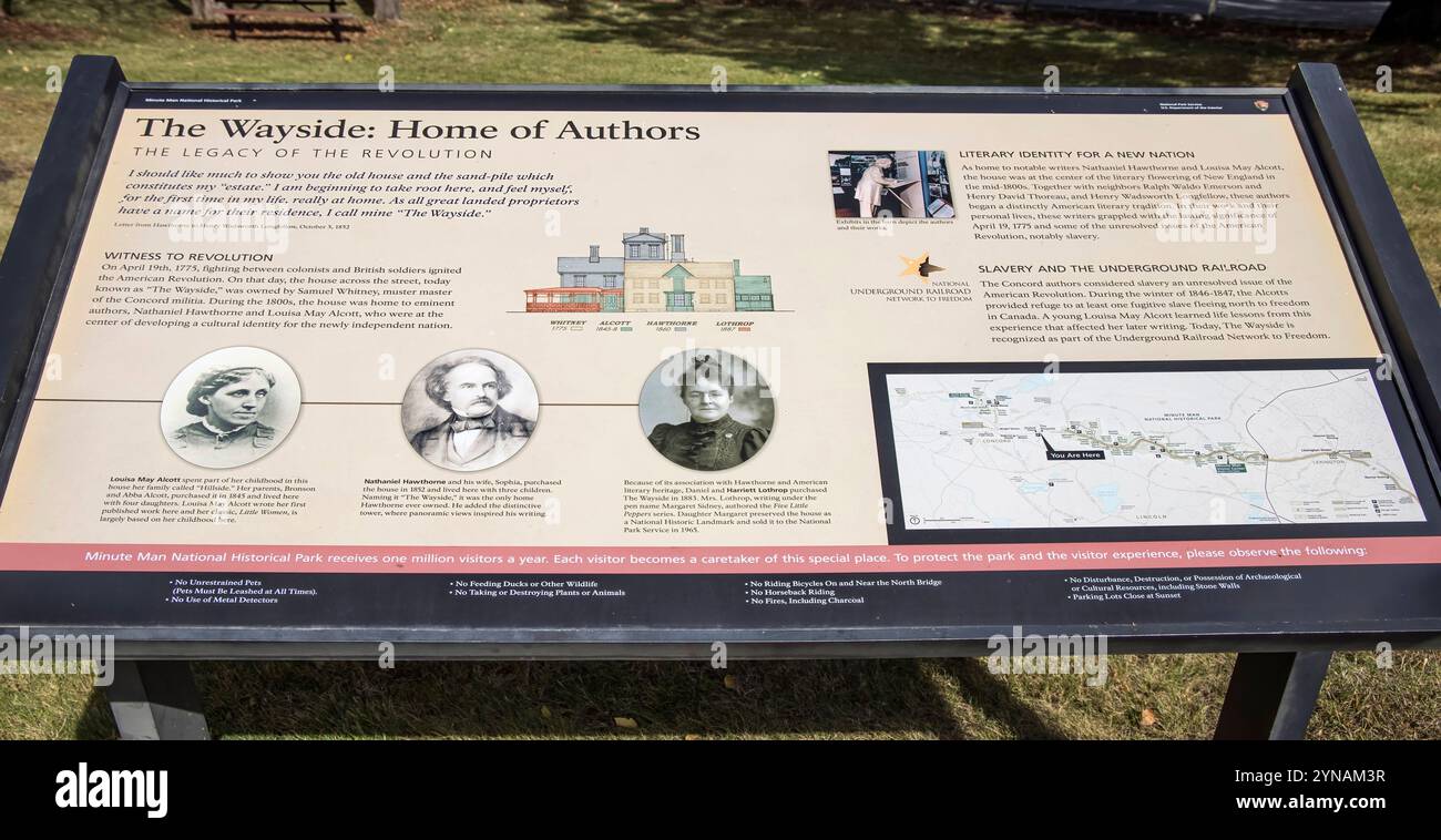 Die Informationsbörse am Wegesrand des Autors in concord Massachusetts usa Stockfoto