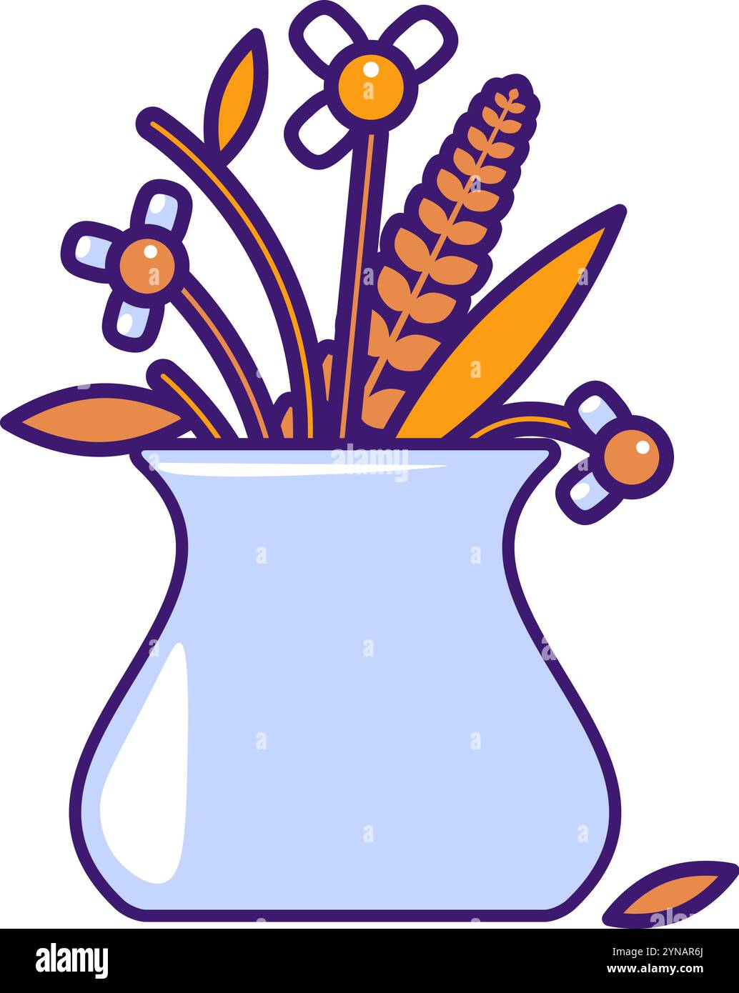 Vektor-Grafik-Illustration von trockenen herbstlichen Blumen in einer Vase in einem lebendigen Umriss Cartoon-Stil. Herbstdekoration. Flüchtige Natur der Schönheit, Traurigkeit Stock Vektor