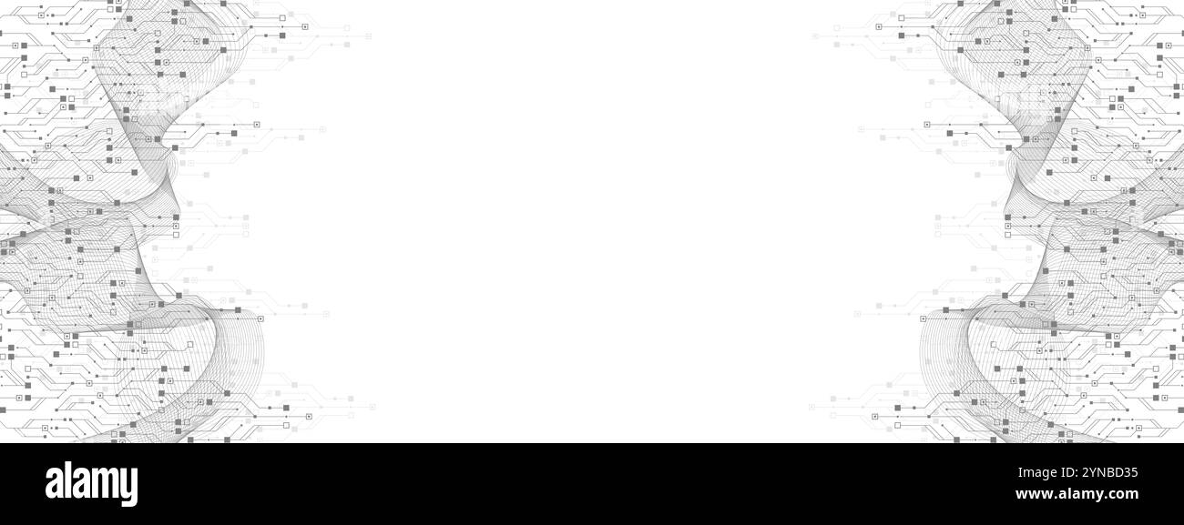 Illustrationsdesign für künstliche Intelligenz oder maschinelles Lernen. Quantencomputertechnologiekonzept mit Leiterplatten- und Motherboard-Textur Stockfoto