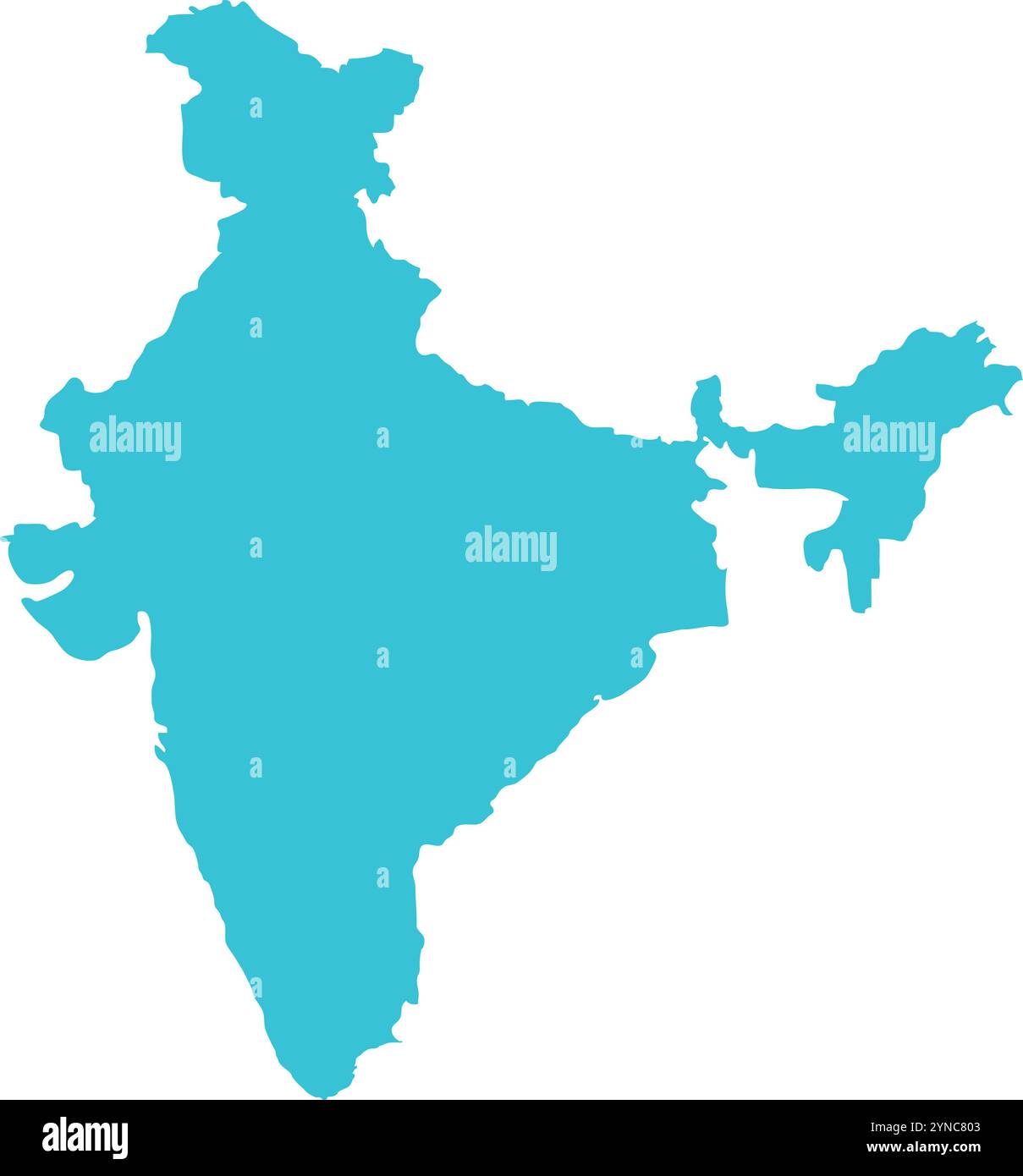 Indien KARTE in Blau, Länderkarte, Indien, Grenzkarte, Grenze von Indien, geografische Karte Stock Vektor